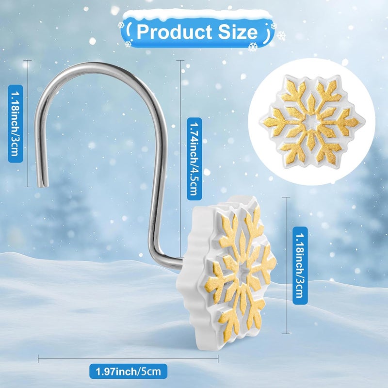 VinTS 12PCS Golden Snowflake Shower Curtain Hooks,Christmas Shower Curtain Hooks, Gold Snowflake Winter Decoration for Christmas Bathroom Living Room - Image 3